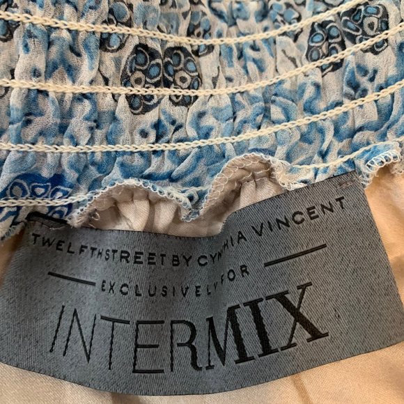 Twelfthstreet by Cynthia Vincent For Intermix Blue Floral Silk Skirt Size P - Picture 4 of 16